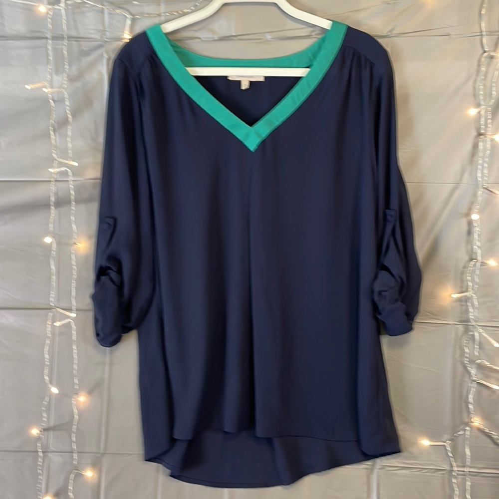 Hawthorn XL Navy Blouse w/green trim.